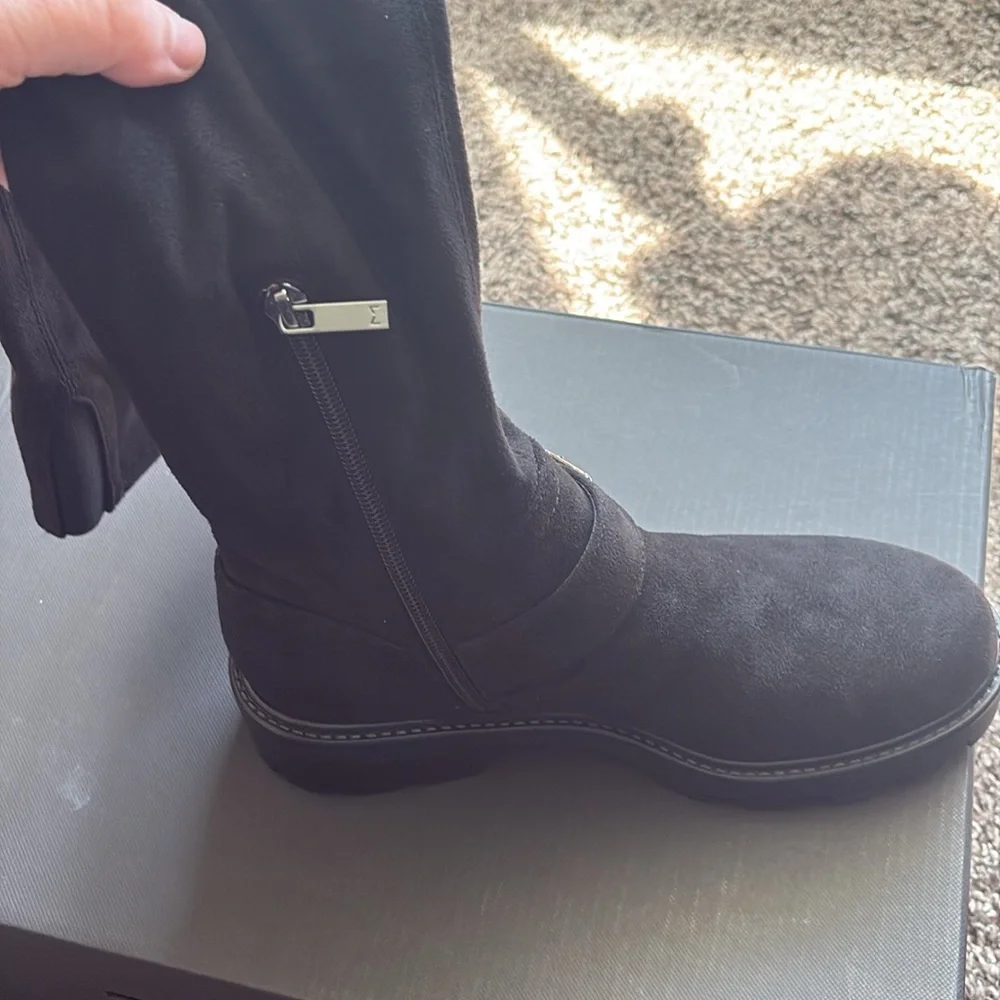 NEW In Box Marc Fisher Black Suede Ganven Lug Over The Knee Boot Size 7.5